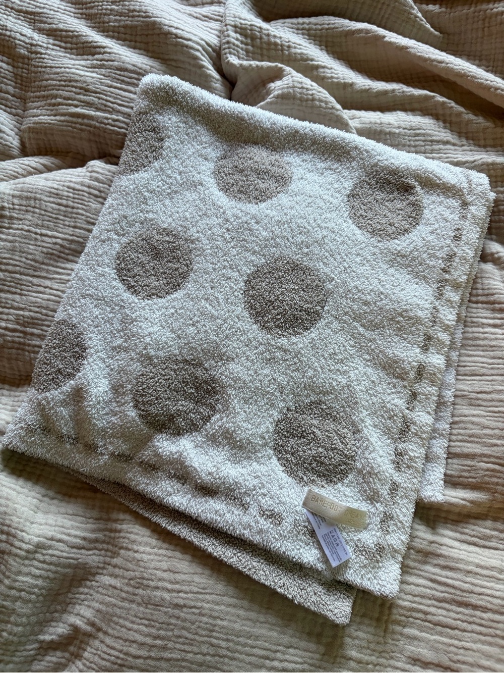 Barefoot Dreams Cream and Taupe Plush Polka Dot Baby Blanket